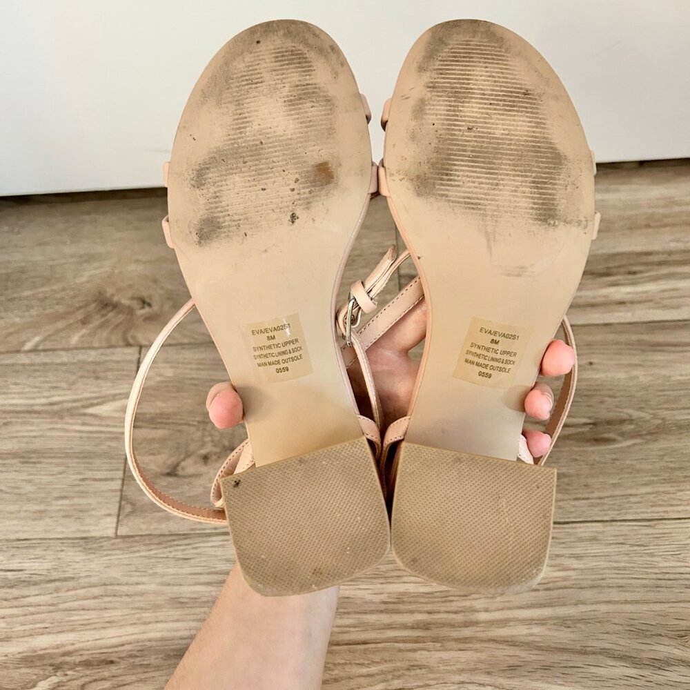 Steve Madden Eva Strappy Sandal Block Nude Heels Size 8 - Picture 9 of 10